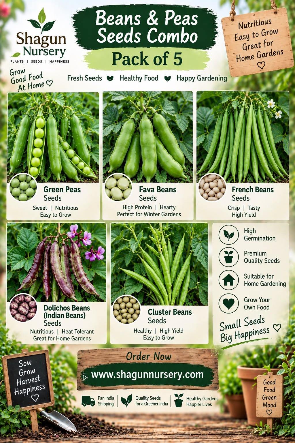 Beans & Peas Seeds Combo Pack of 5