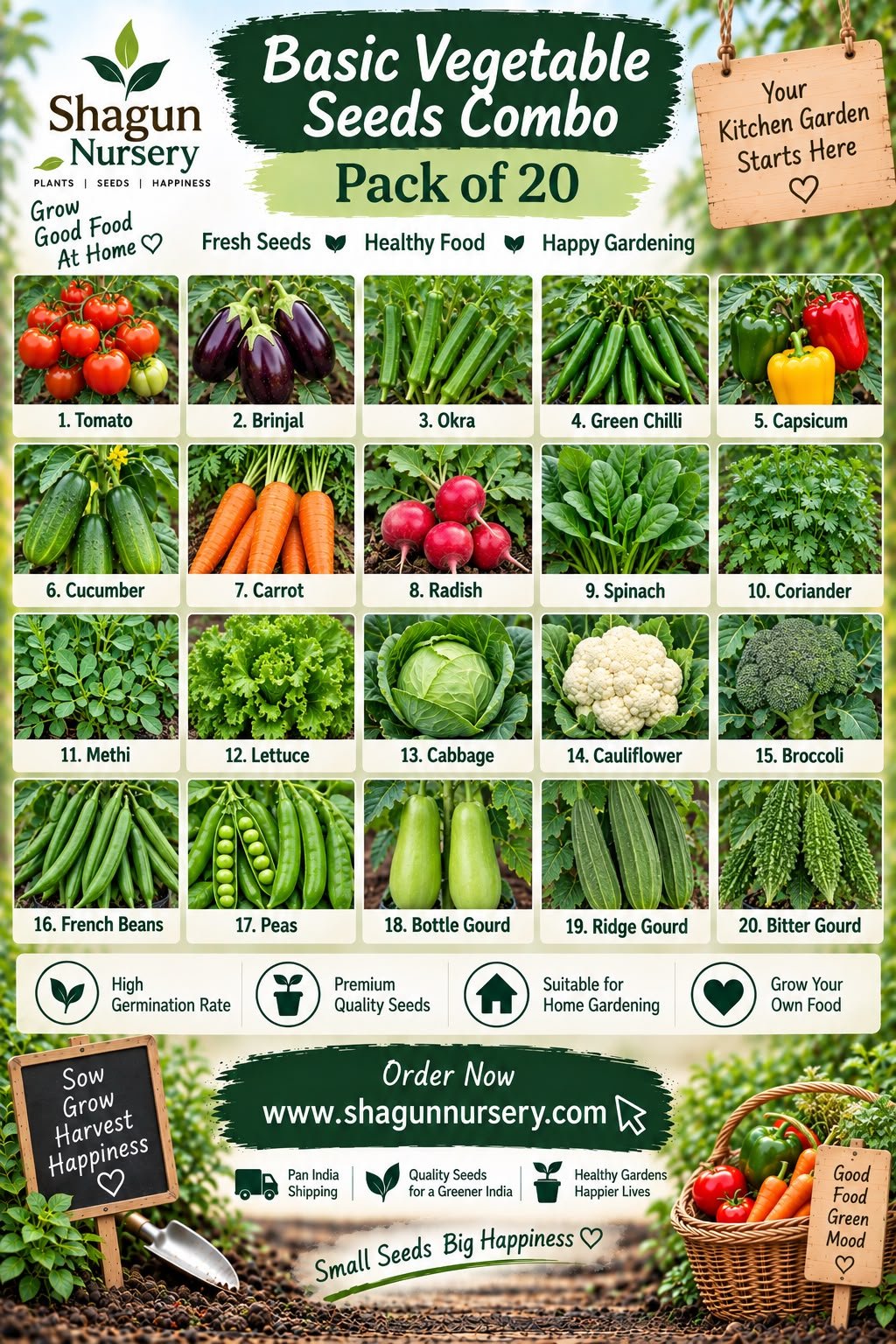 Basic Vegetable Seeds Combo Pack of 20
