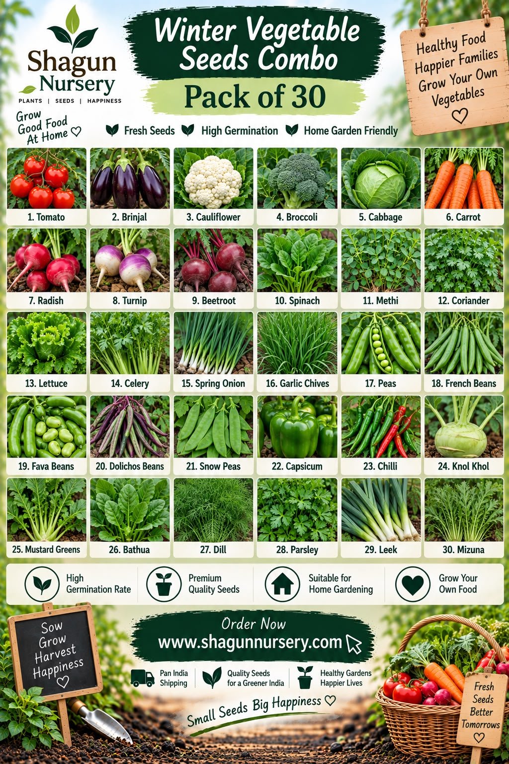 Winter Vegetable Seeds Combo Pack of 30